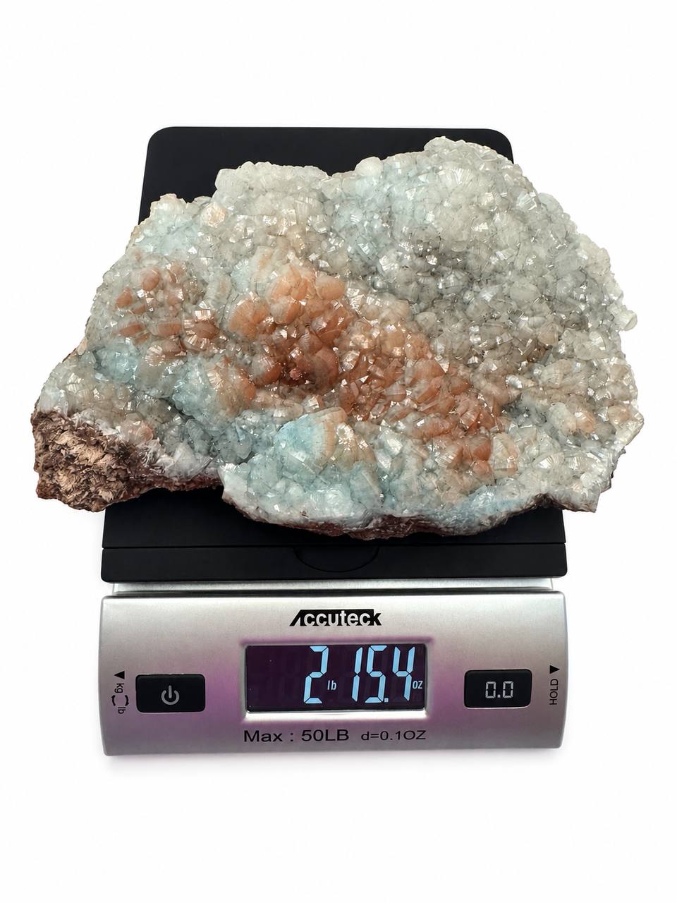 Hemimorphite specimen on scale showing 2 lb 15.4 oz