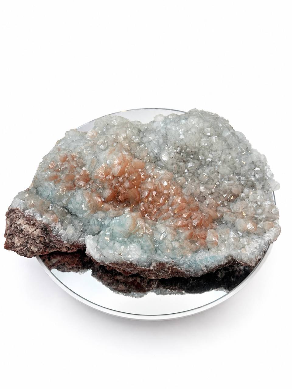 Hemimorphite top view showing blue and peach crystal zones
