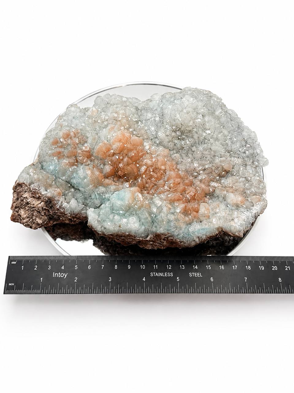 Hemimorphite with ruler showing 8 inch width