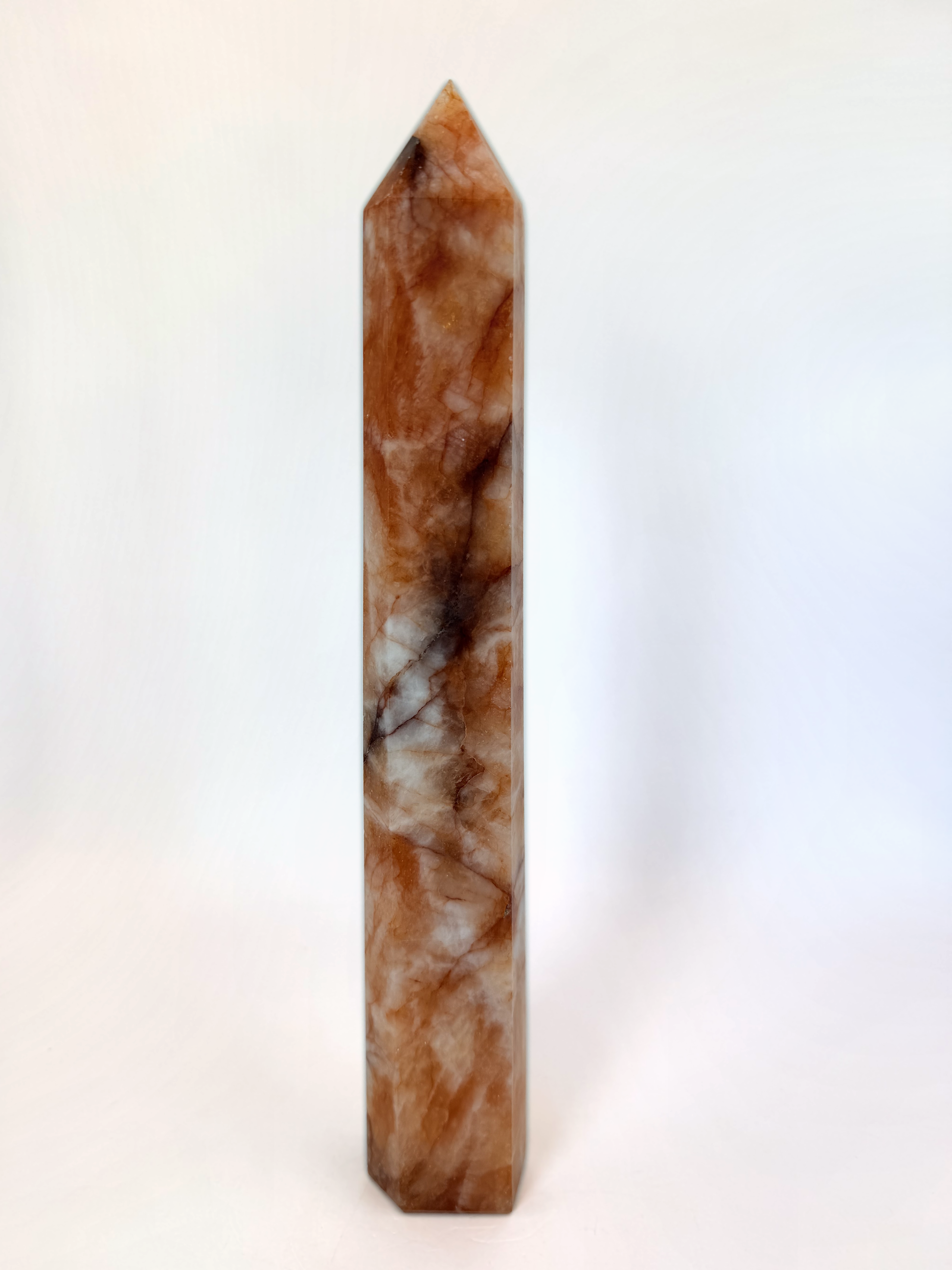 Fire quartz tower, orange and white polished point