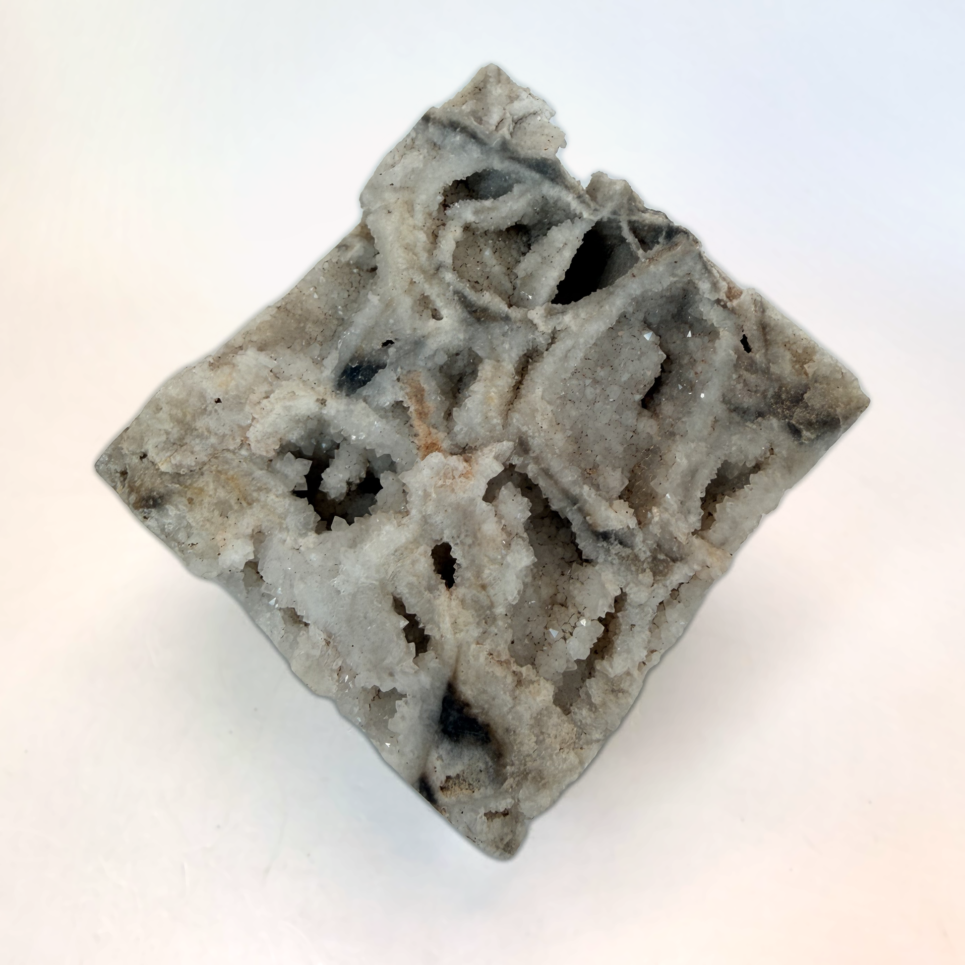 Druzy quartz boxwork epimorph specimen, crystal lined hollows