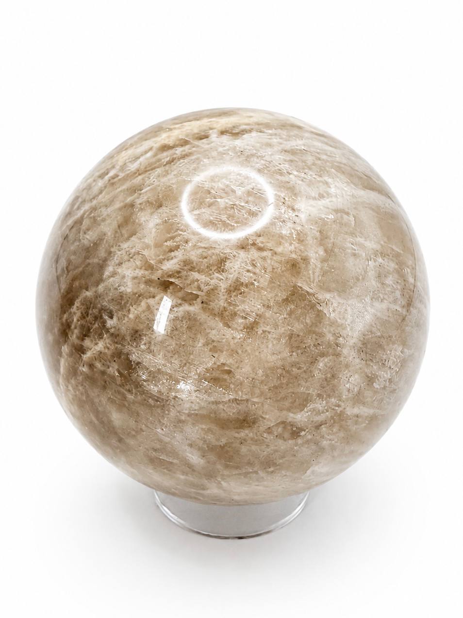 Peach moonstone sphere on white background - front view