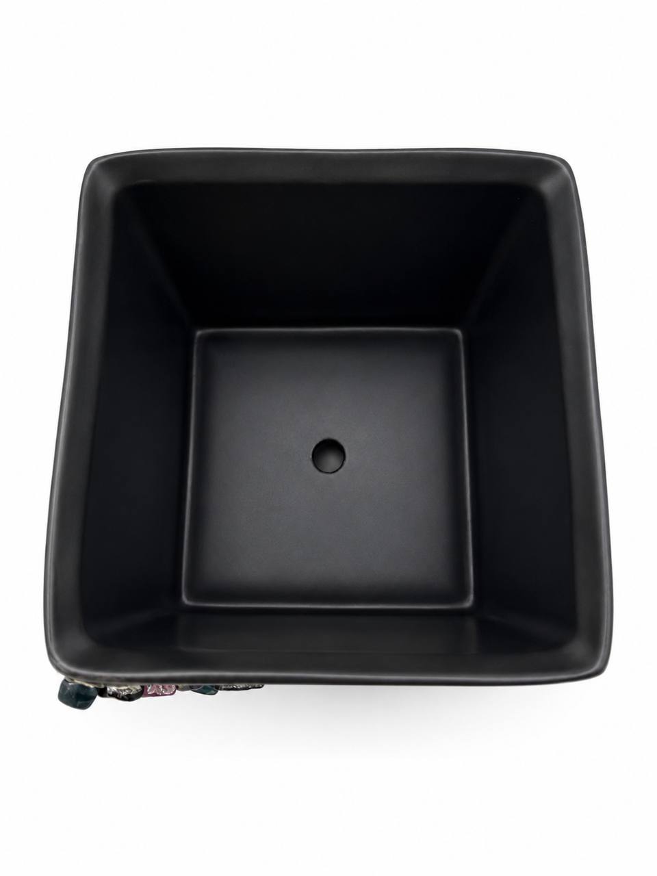Tourmaline crystal planter top view showing drainage hole