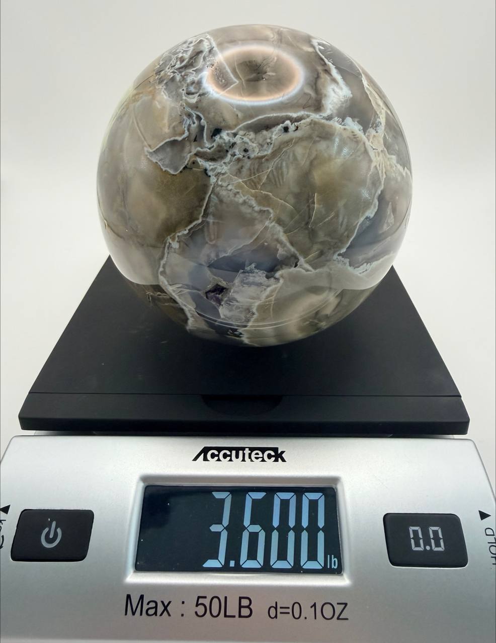 Large Volcano Agate Sphere on Carved Wood Stand