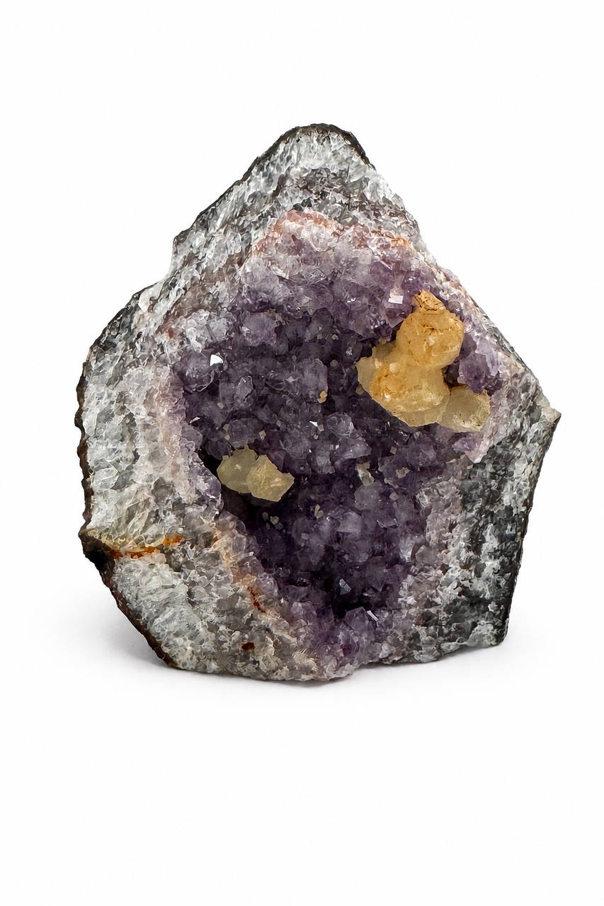 Brazilian Amethyst Geode with Calcite Crystals — Raw Purple Crystal Cluster