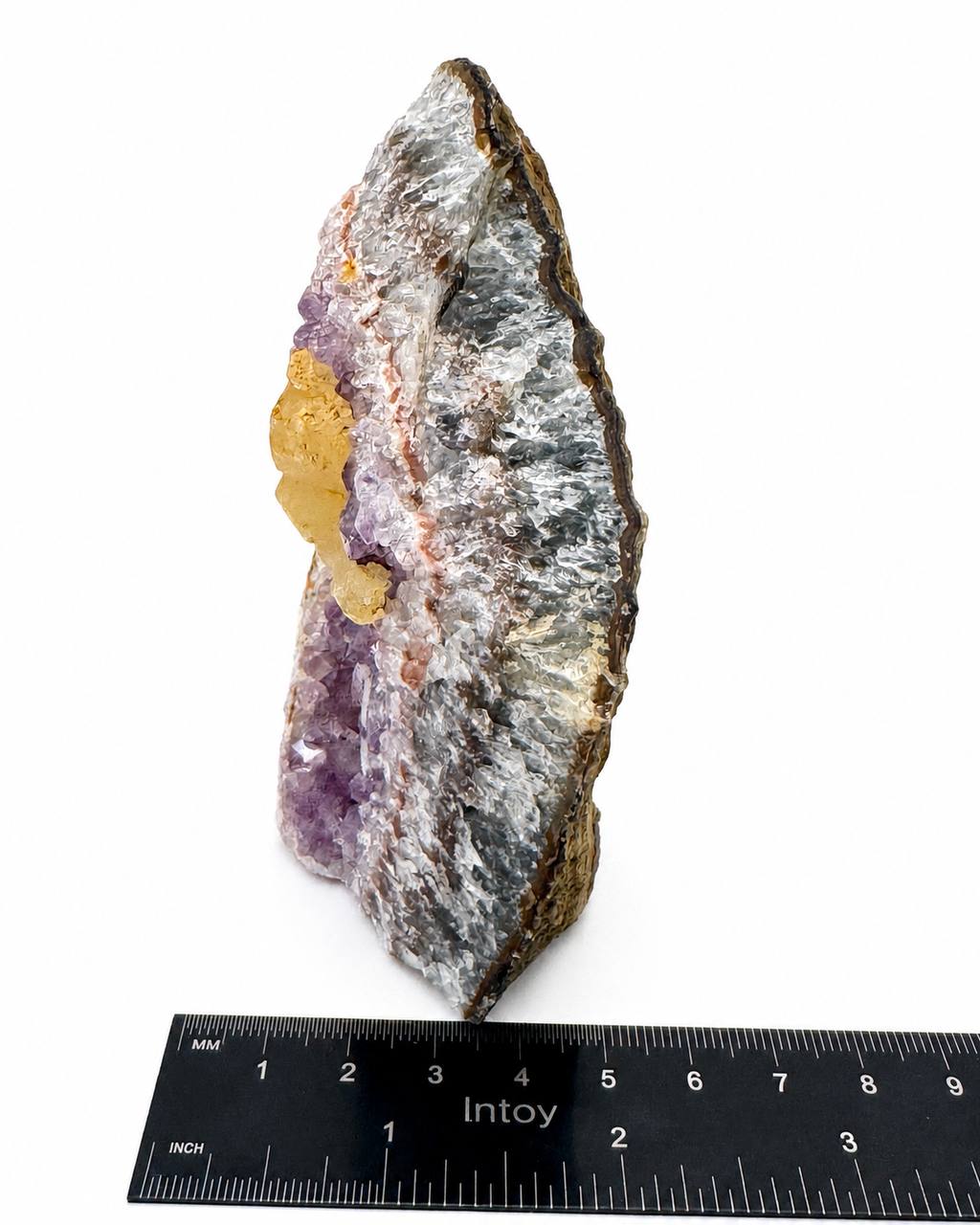 Brazilian Amethyst Geode with Calcite Crystals — Raw Purple Crystal Cluster