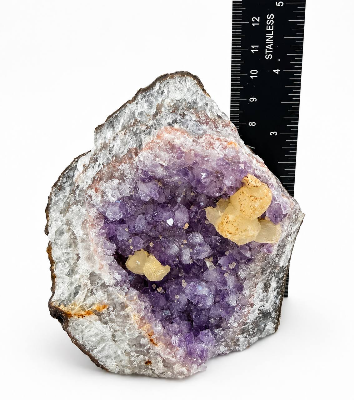 Brazilian Amethyst Geode with Calcite Crystals — Raw Purple Crystal Cluster