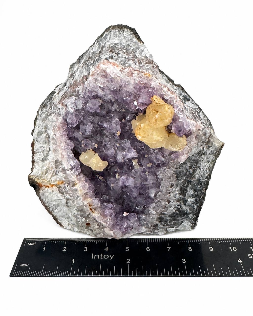 Brazilian Amethyst Geode with Calcite Crystals — Raw Purple Crystal Cluster