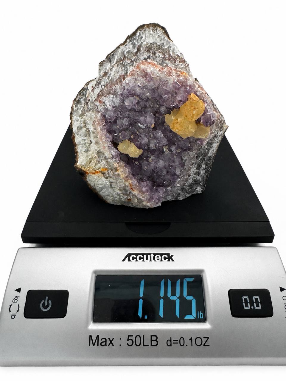 Brazilian Amethyst Geode with Calcite Crystals — Raw Purple Crystal Cluster