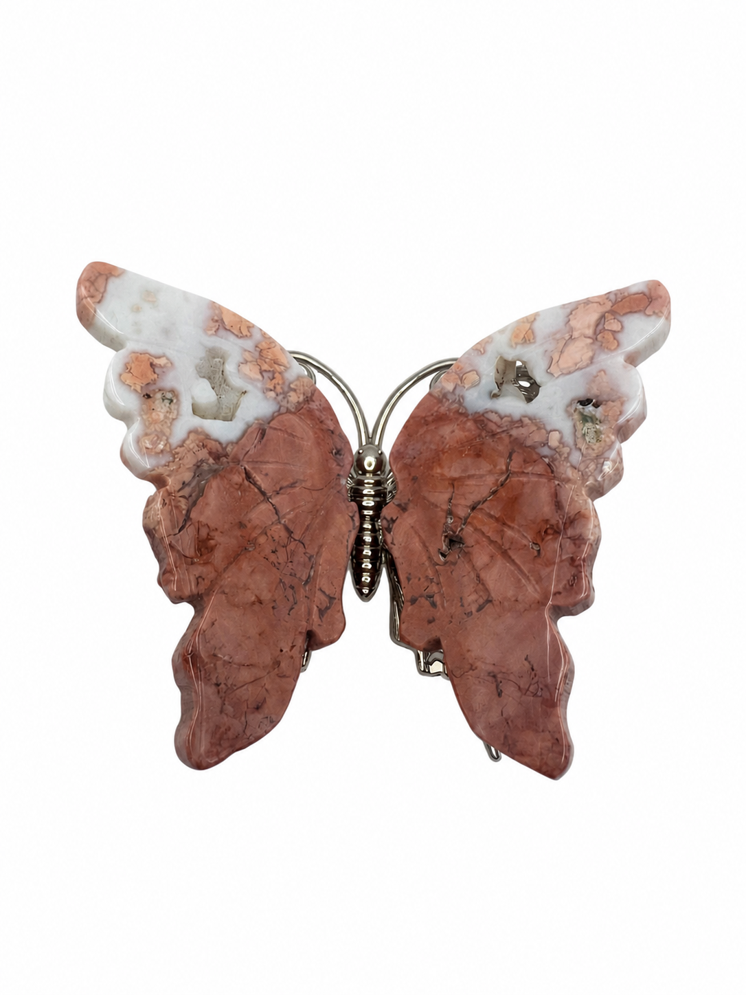Pink Agate Crystal Butterfly on Silver Stand, Sakura Agate Butterfly Specimen, Crystal Butterfly Decor, Heart Chakra