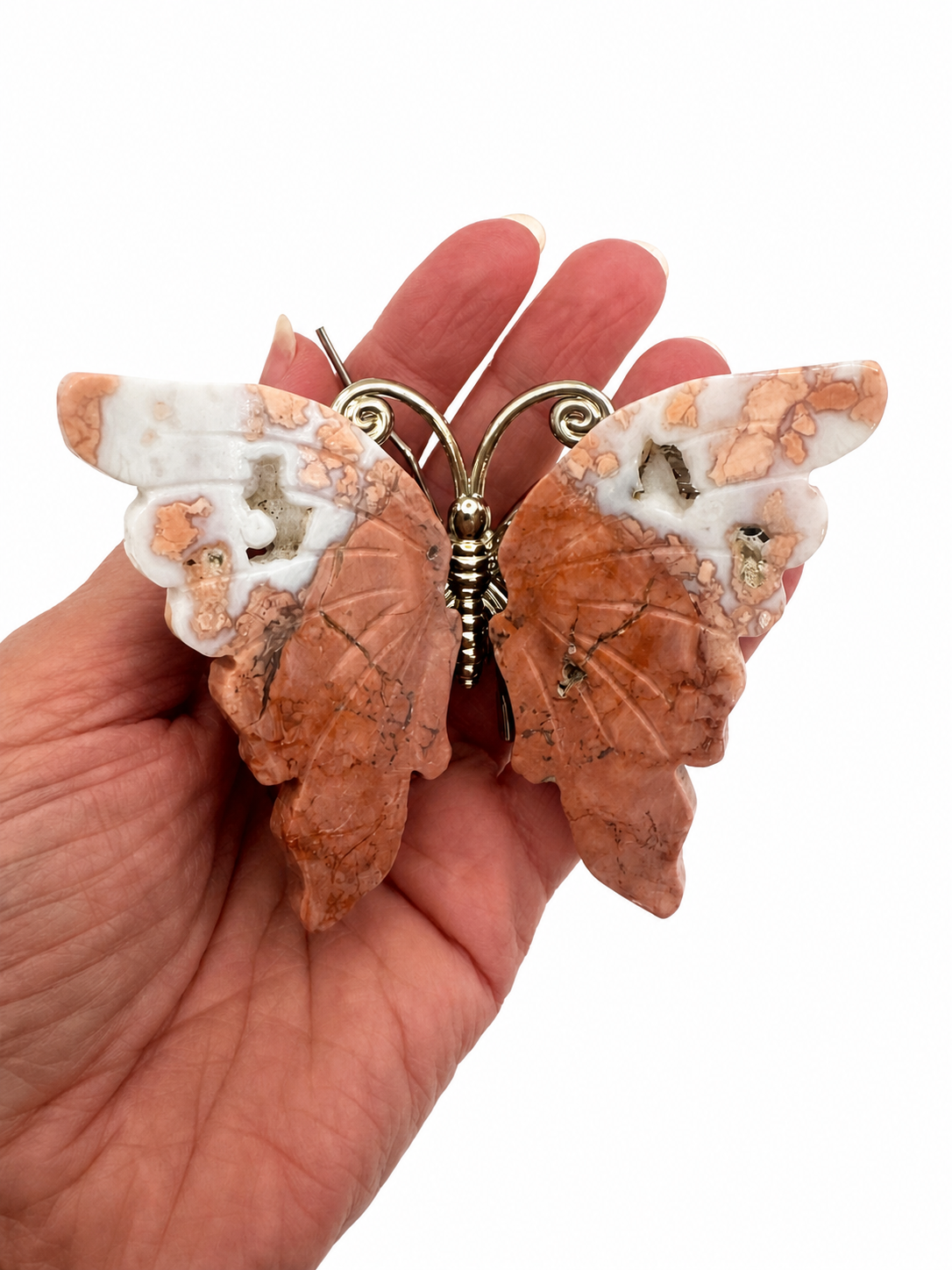 Pink Agate Crystal Butterfly on Silver Stand, Sakura Agate Butterfly Specimen, Crystal Butterfly Decor, Heart Chakra