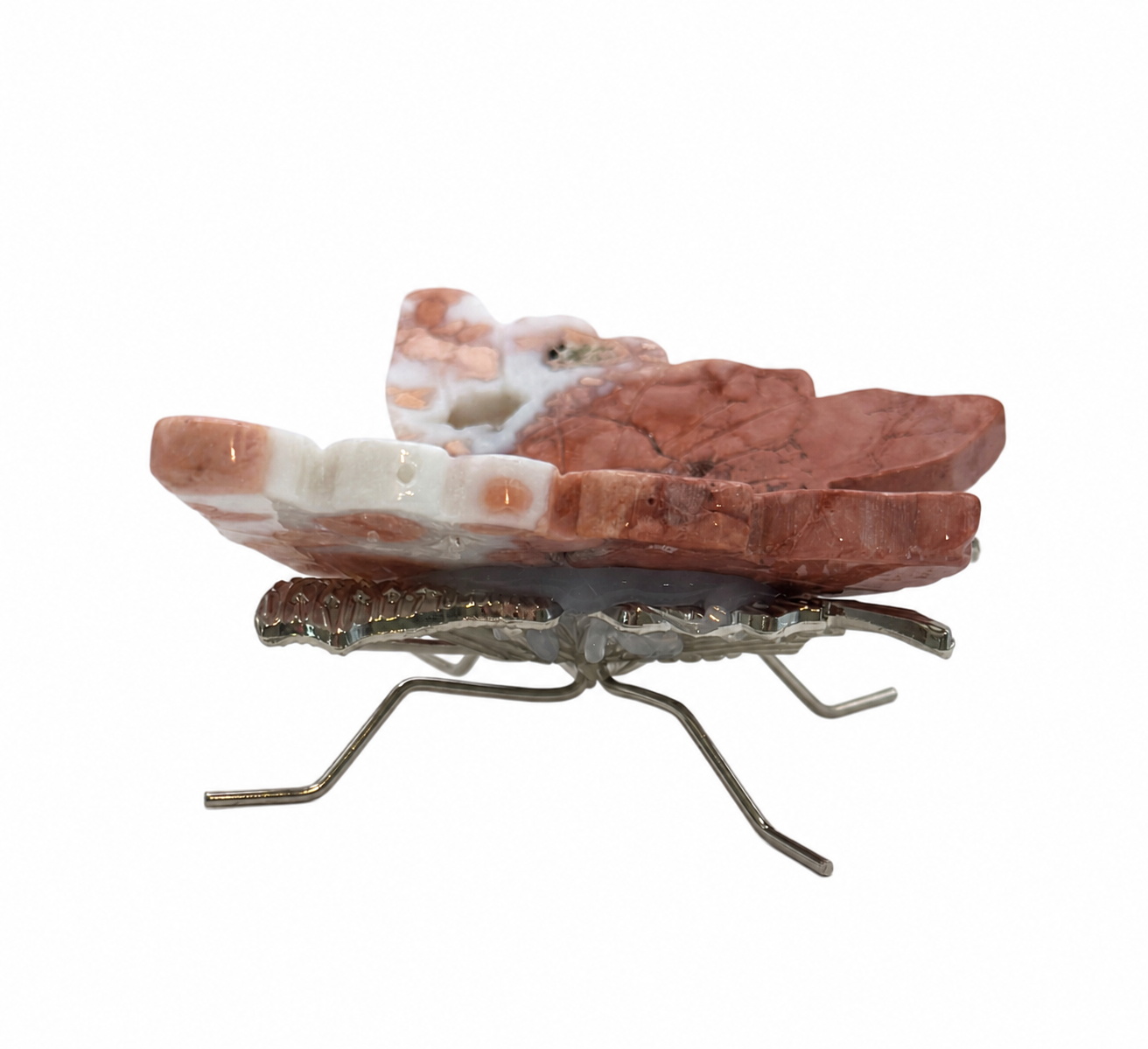 Pink Agate Crystal Butterfly on Silver Stand, Sakura Agate Butterfly Specimen, Crystal Butterfly Decor, Heart Chakra