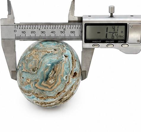 Caribbean calcite sphere diameter measurement 1.41 inches