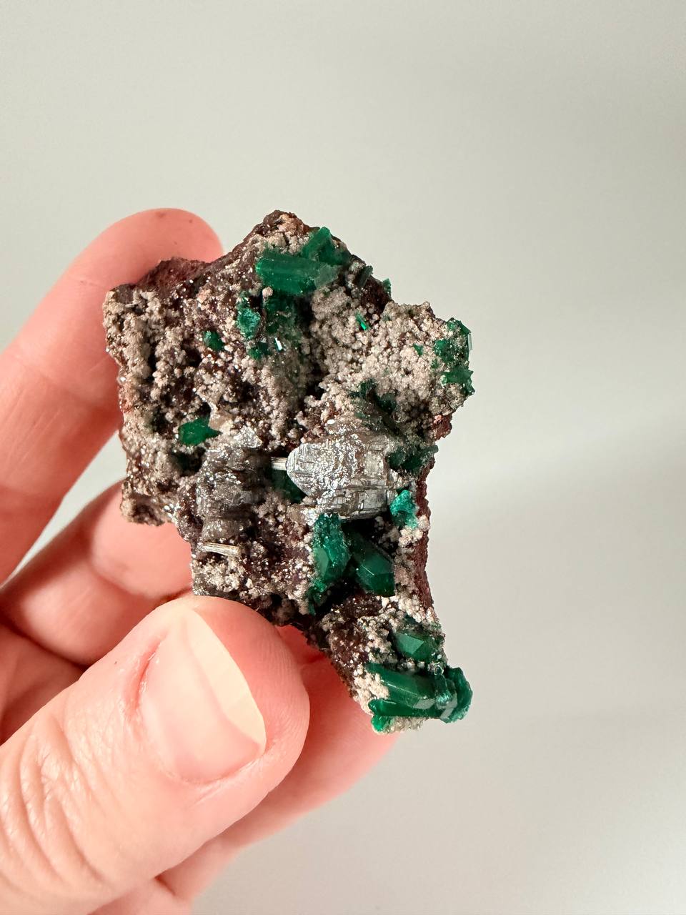 Dioptase Crystal with Cerussite on Matrix — Rare Collector Mineral Specimen from Congo