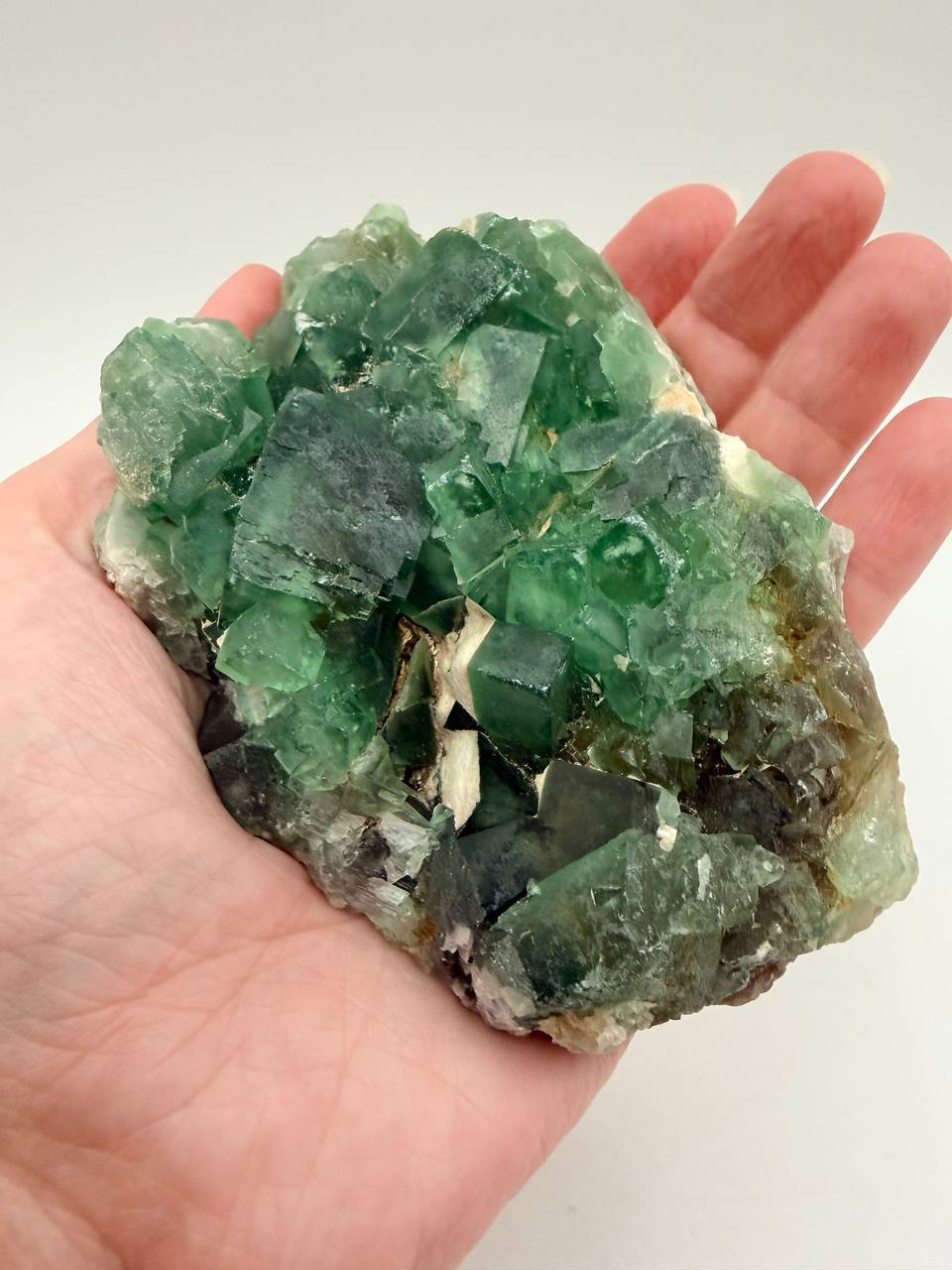 Raw Green Fluorite Cluster, Natural Cubic Crystal Specimen for Shelf and Collection