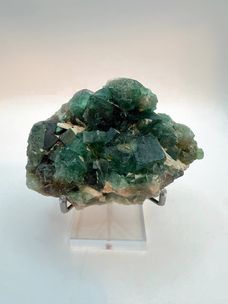 Raw Green Fluorite Cluster, Natural Cubic Crystal Specimen for Shelf and Collection