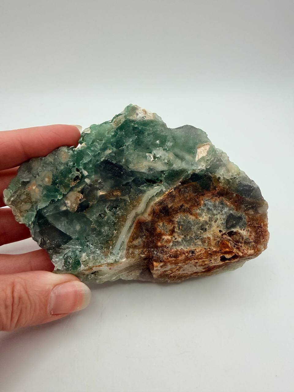 Raw Green Fluorite Cluster, Natural Cubic Crystal Specimen for Shelf and Collection