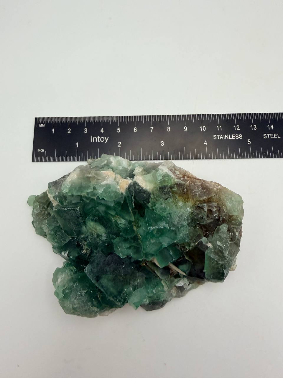 Raw Green Fluorite Cluster, Natural Cubic Crystal Specimen for Shelf and Collection