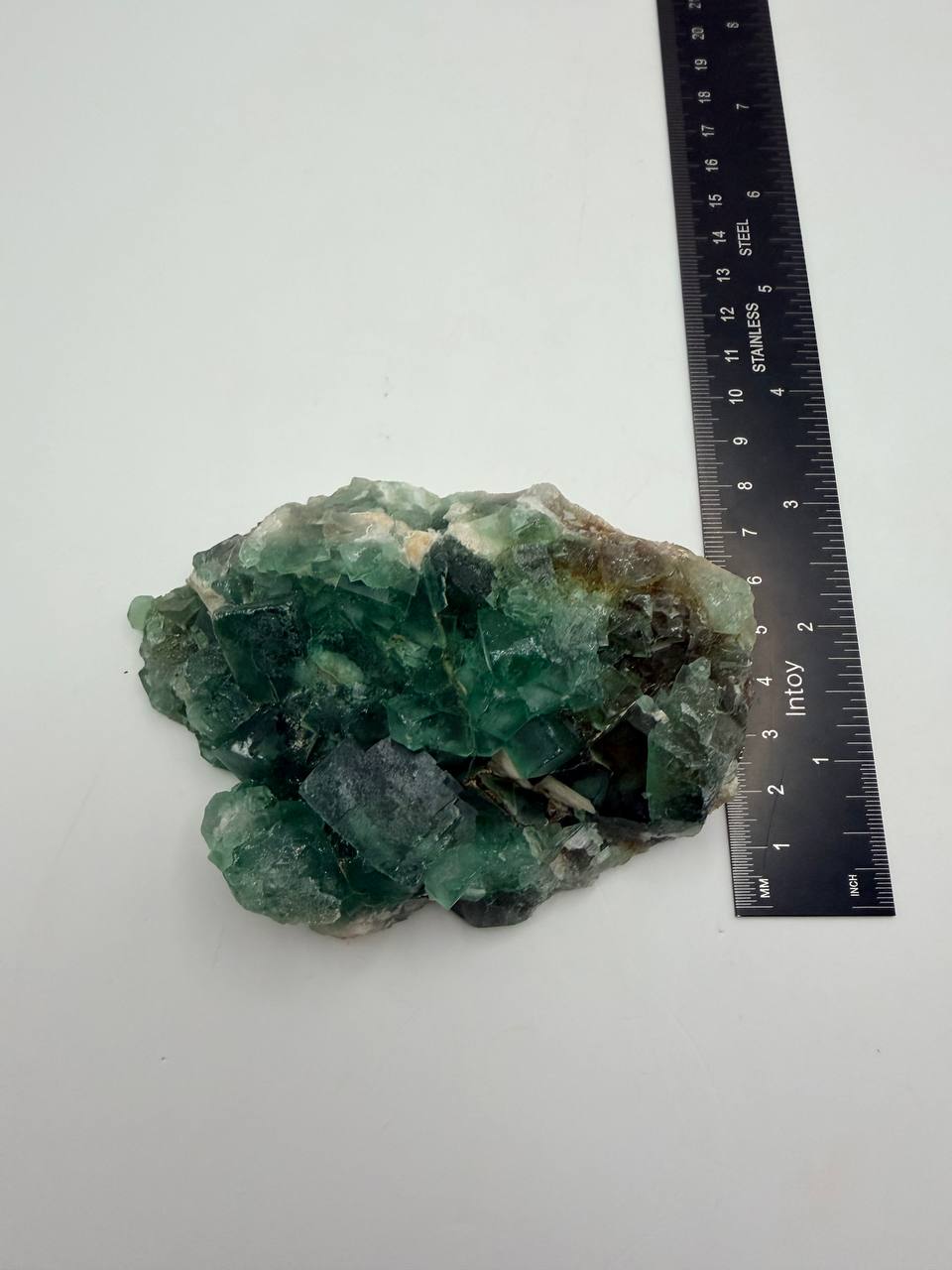 Raw Green Fluorite Cluster, Natural Cubic Crystal Specimen for Shelf and Collection