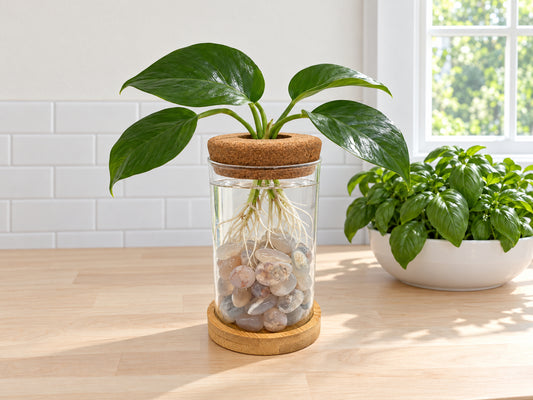Crystal Plant Propagation Station with Sakura Agate Stones — Glass Vase Gift Set