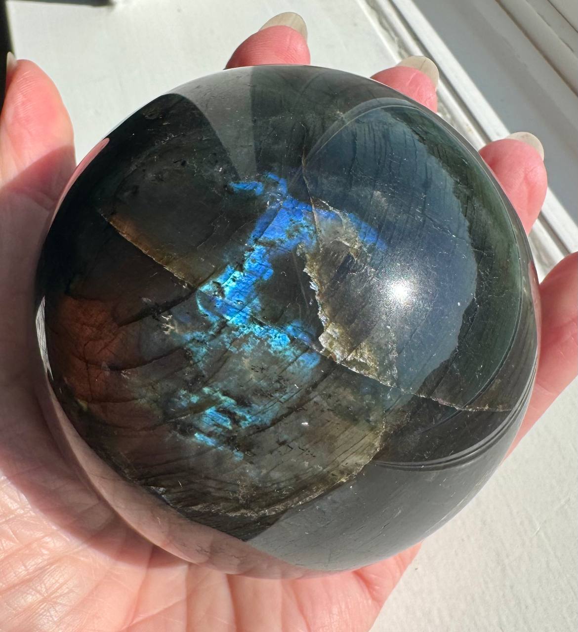 Labradorite Crystal Sphere with Rainbow Flash
