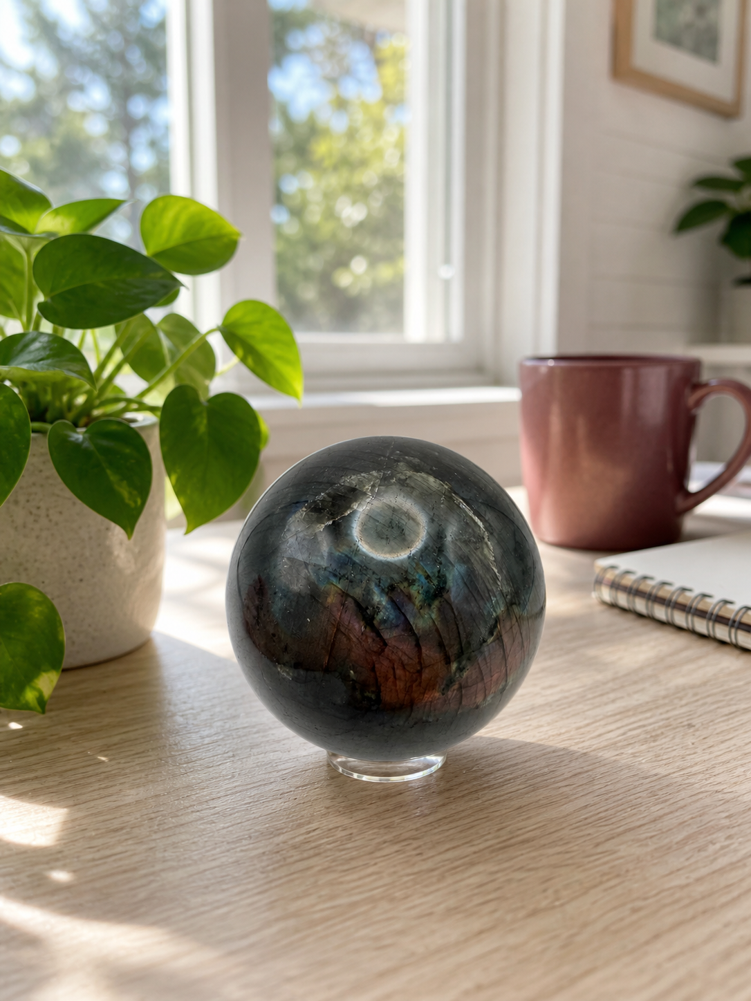 Labradorite Crystal Sphere with Rainbow Flash