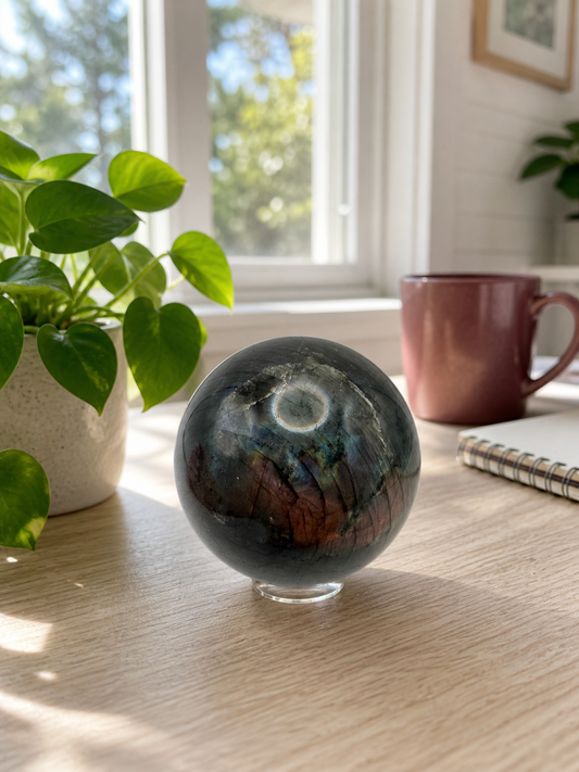 Labradorite Crystal Sphere with Rainbow Flash