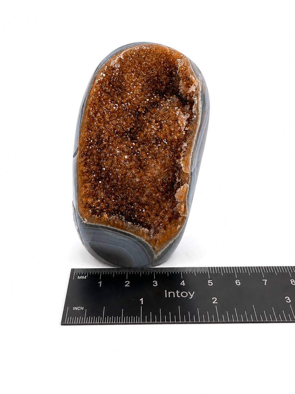 Citrine agate freeform with ruler showing 2.5 inches wide