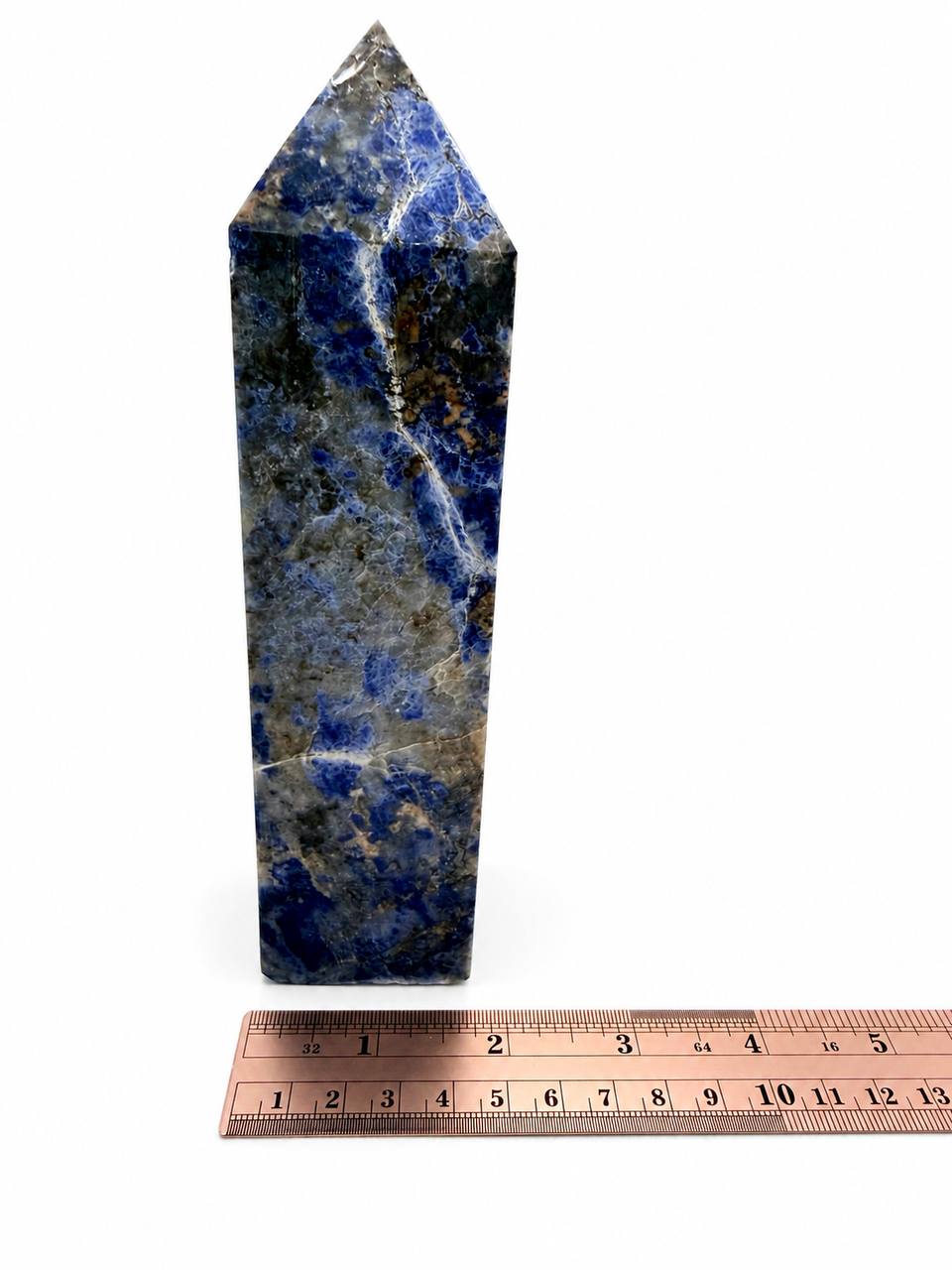 Lapis lazuli tower 2 inches wide with ruler