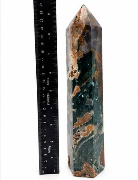 Ocean jasper tower 9.5 inches tall with ruler