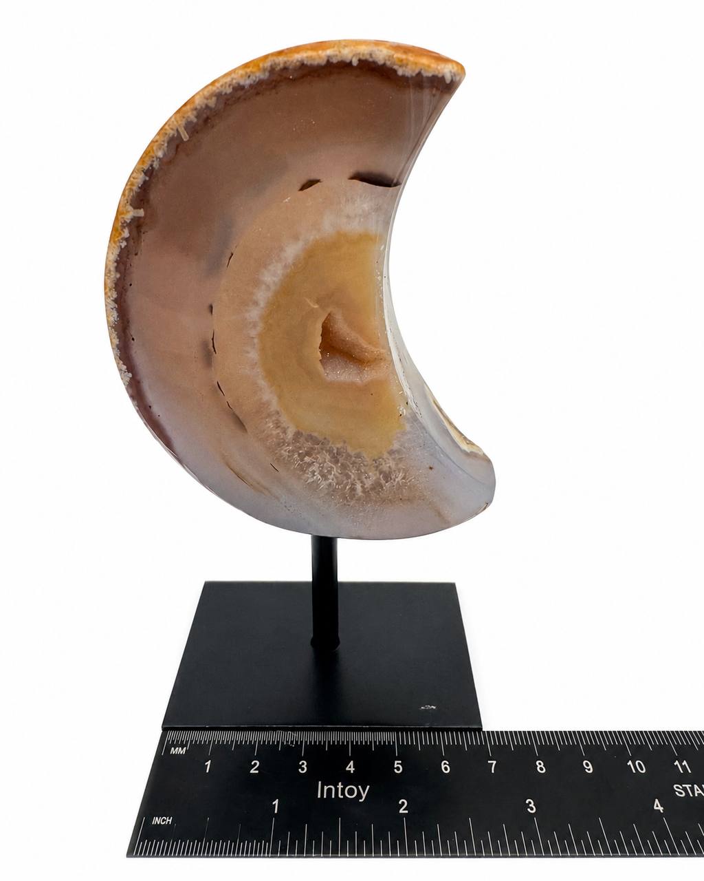 Druzy Agate Geode Crescent Moon on Metal Pin Stand