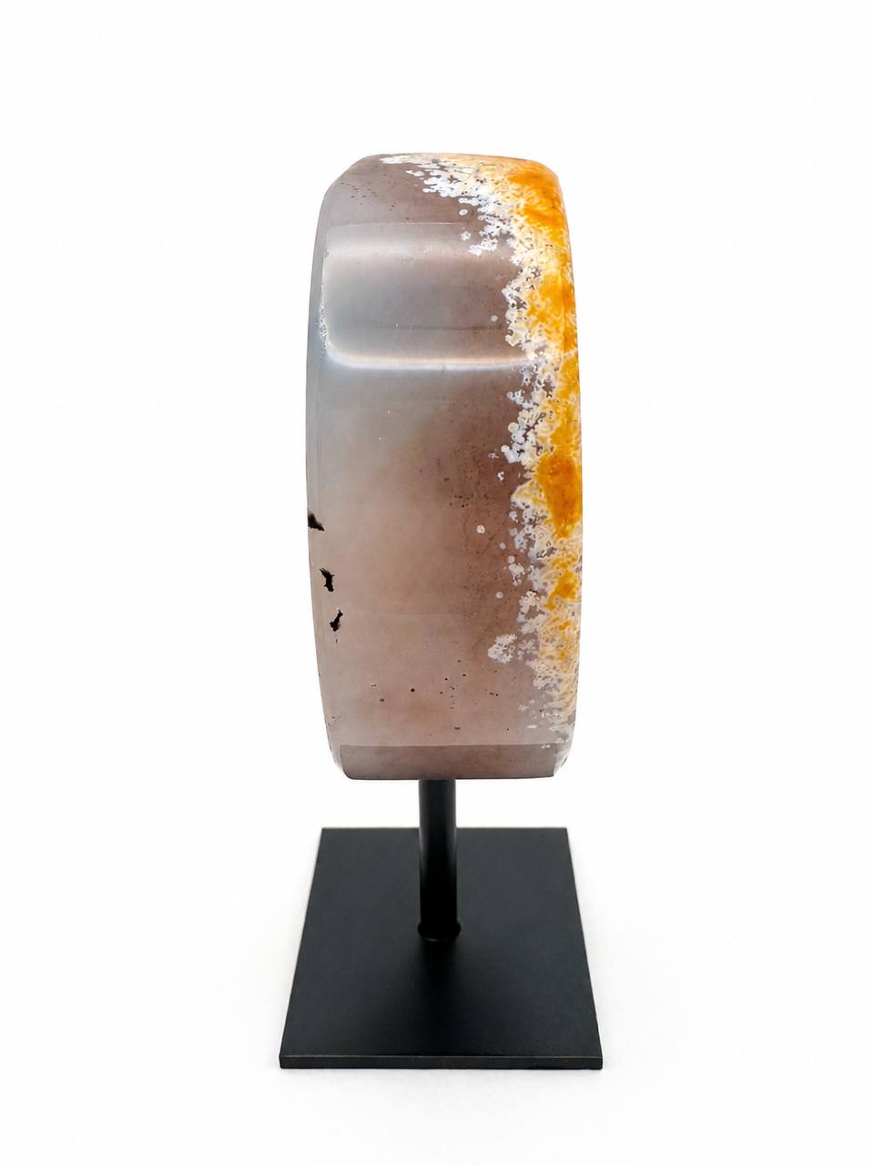Druzy Agate Geode Crescent Moon on Metal Pin Stand