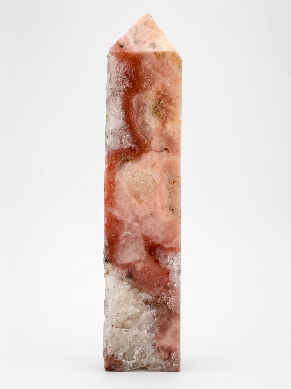 Pink Amethyst Flower Agate Tower - side view showing banding
