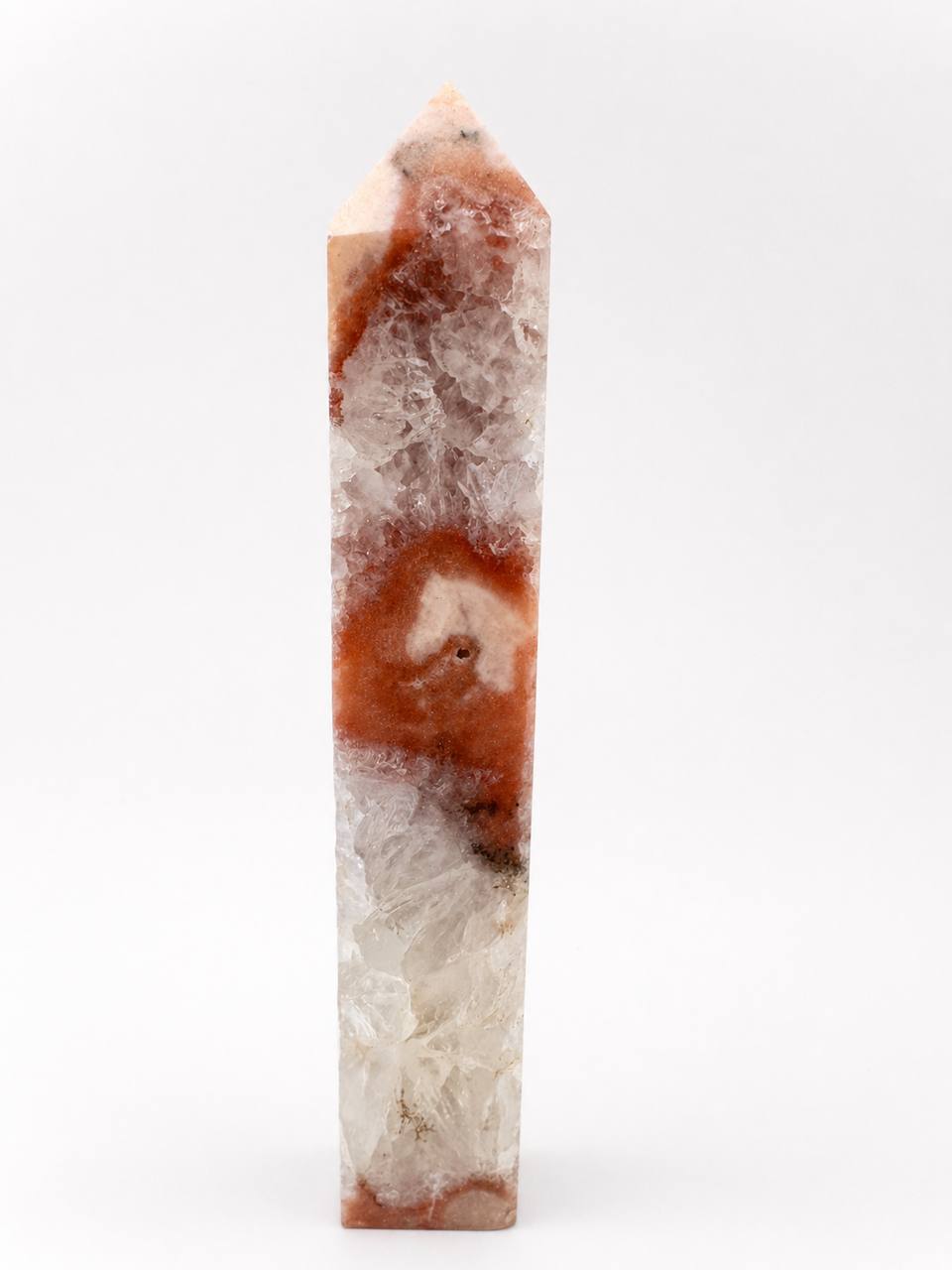 Pink Amethyst Flower Agate Tower - druzy quartz detail