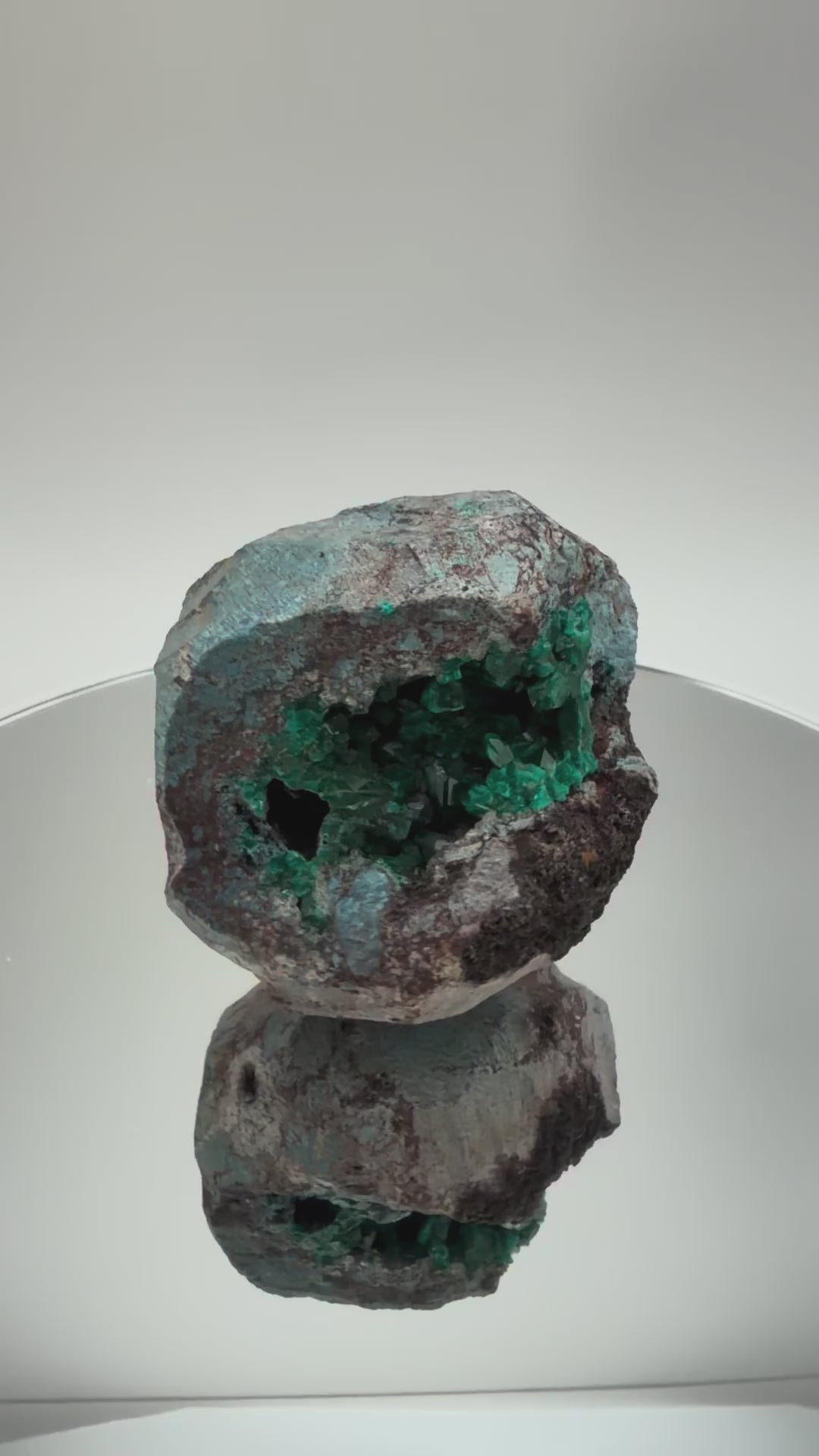 Dioptase Cave Nodule from Congo, Emerald Crystal Geode with Blue Chrysocolla Skin, Rare Collector Sp