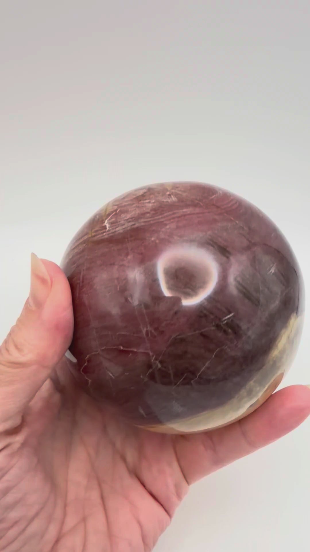 Petrified wood sphere, gold and red