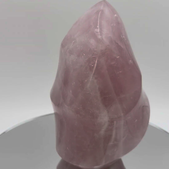 Large rose quartz flame, polished pink quartz freeform