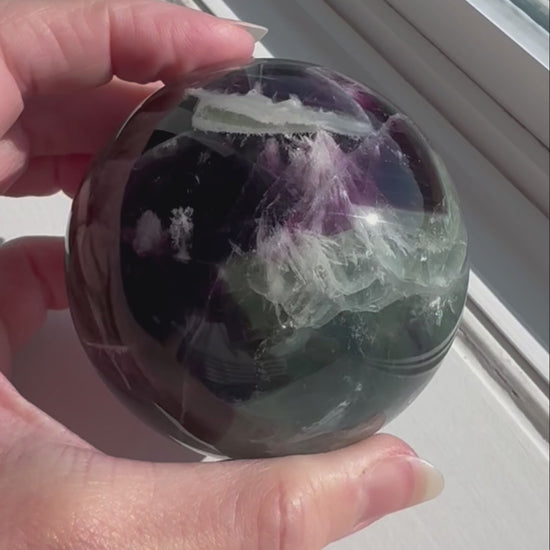 Rainbow fluorite sphere video