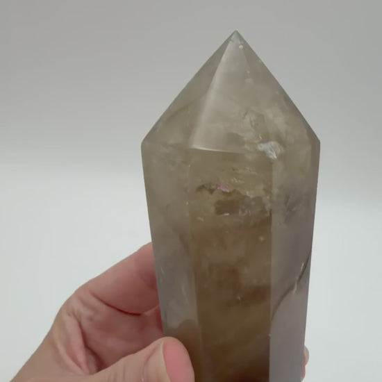 Smoky Quartz Crystal Wand, rotation video showing color gradient