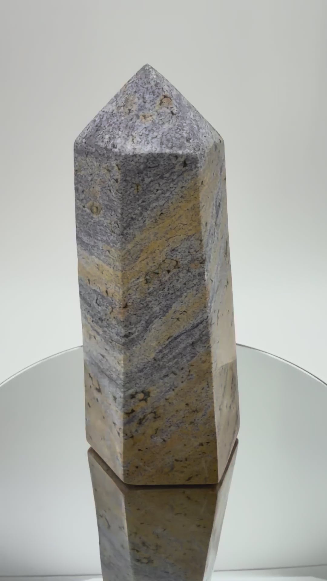 Blue and Tan Banded Jasper Tower, 6 Inch Polished Stone Obelisk in Sand and Soft Blue, 2 Pound State