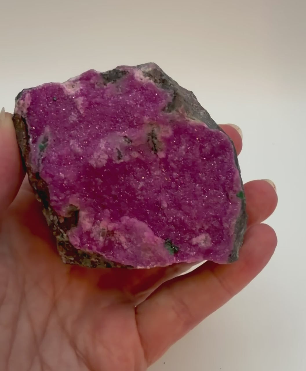 Pink cobaltoan calcite druzy specimen video showing sparkle and color from multiple angles