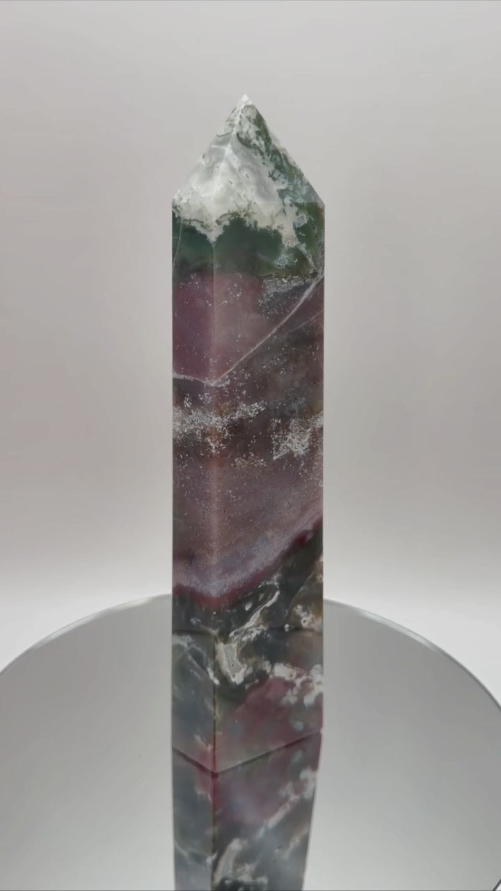 Moss agate tower video showing all angles