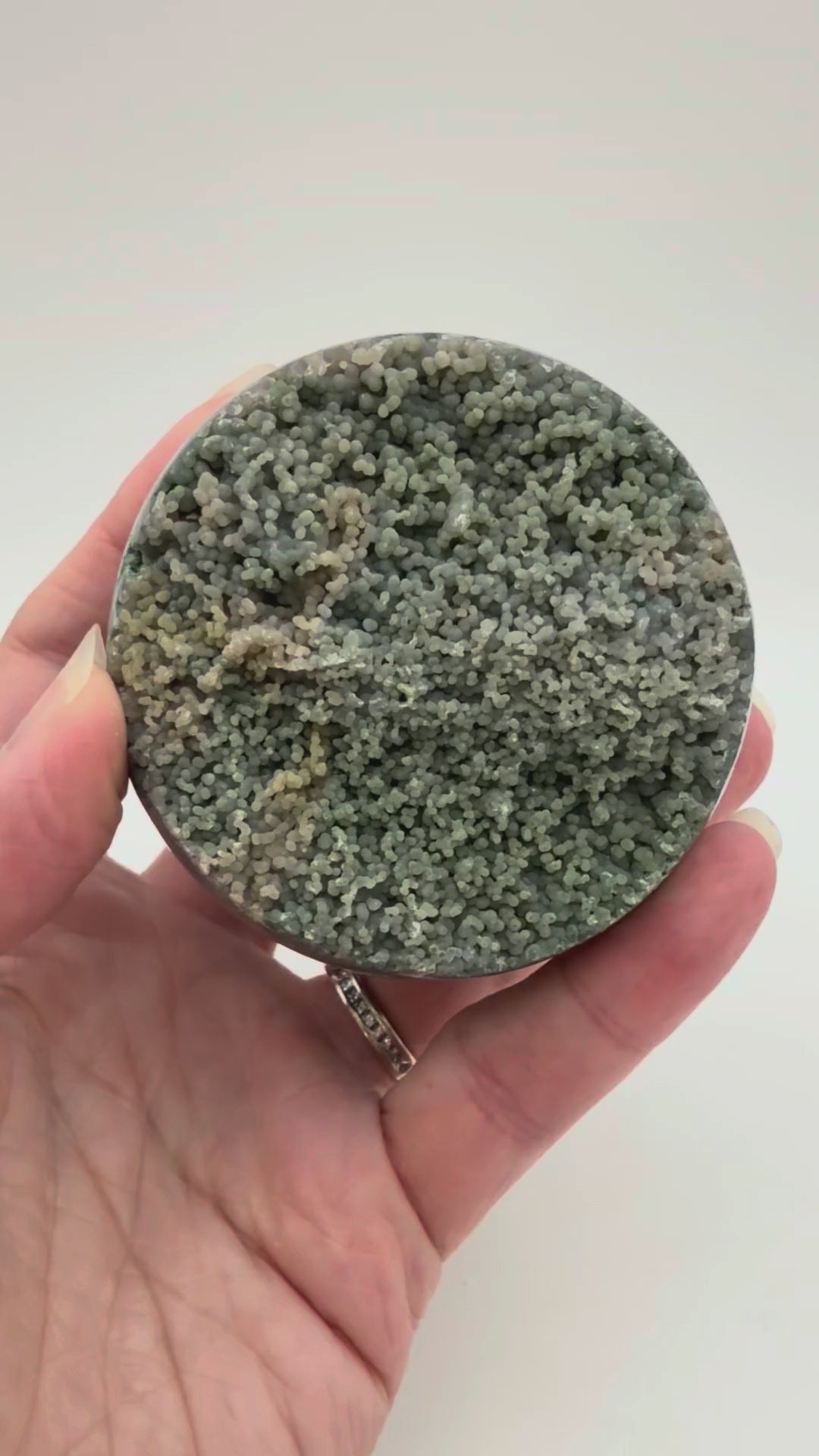 Ocean jasper sphere with raw druzy pocket, green orbicular crystal ball