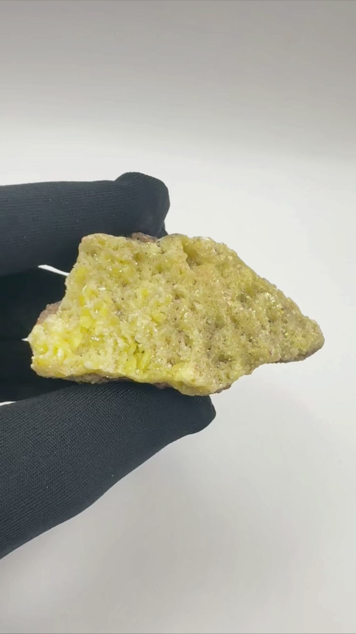 Yellow mimetite crystal specimen video showing color and texture