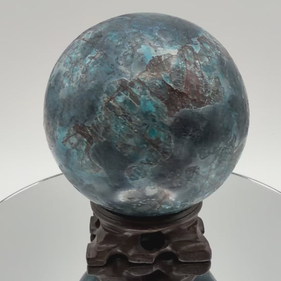 Blue apatite sphere, turning