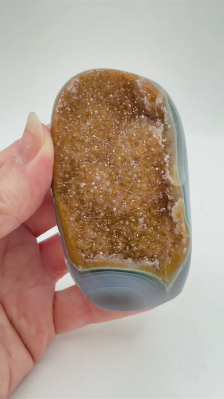 Polished agate freeform with citrine druzy video