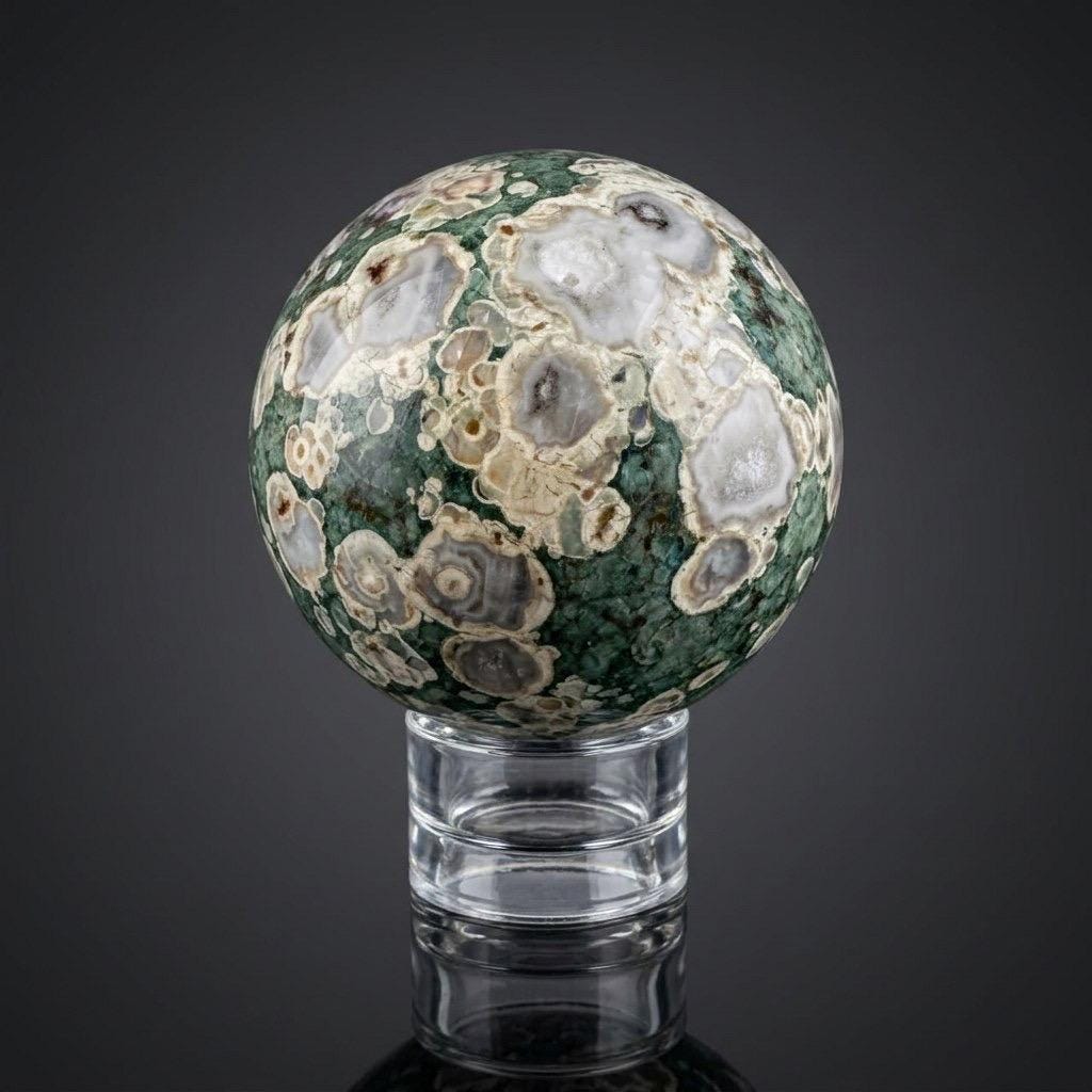 Ocean Jasper Sphere (Orbicular Rhyolite) | Green & White Orbs | Madagascar