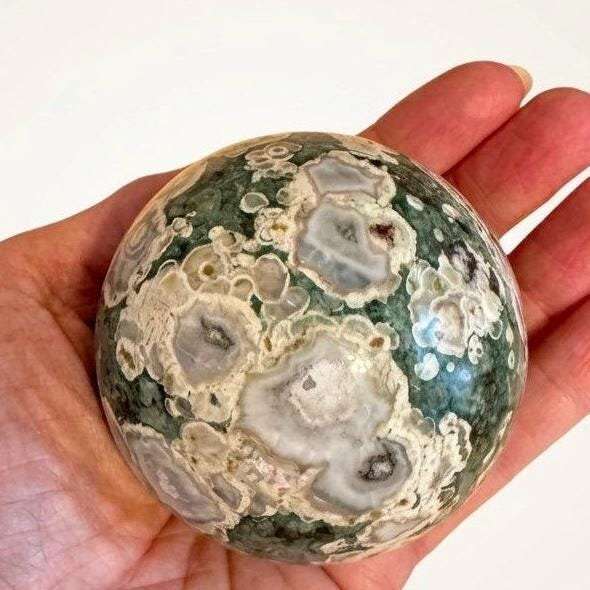 Ocean Jasper Sphere (Orbicular Rhyolite) | Green & White Orbs | Madagascar