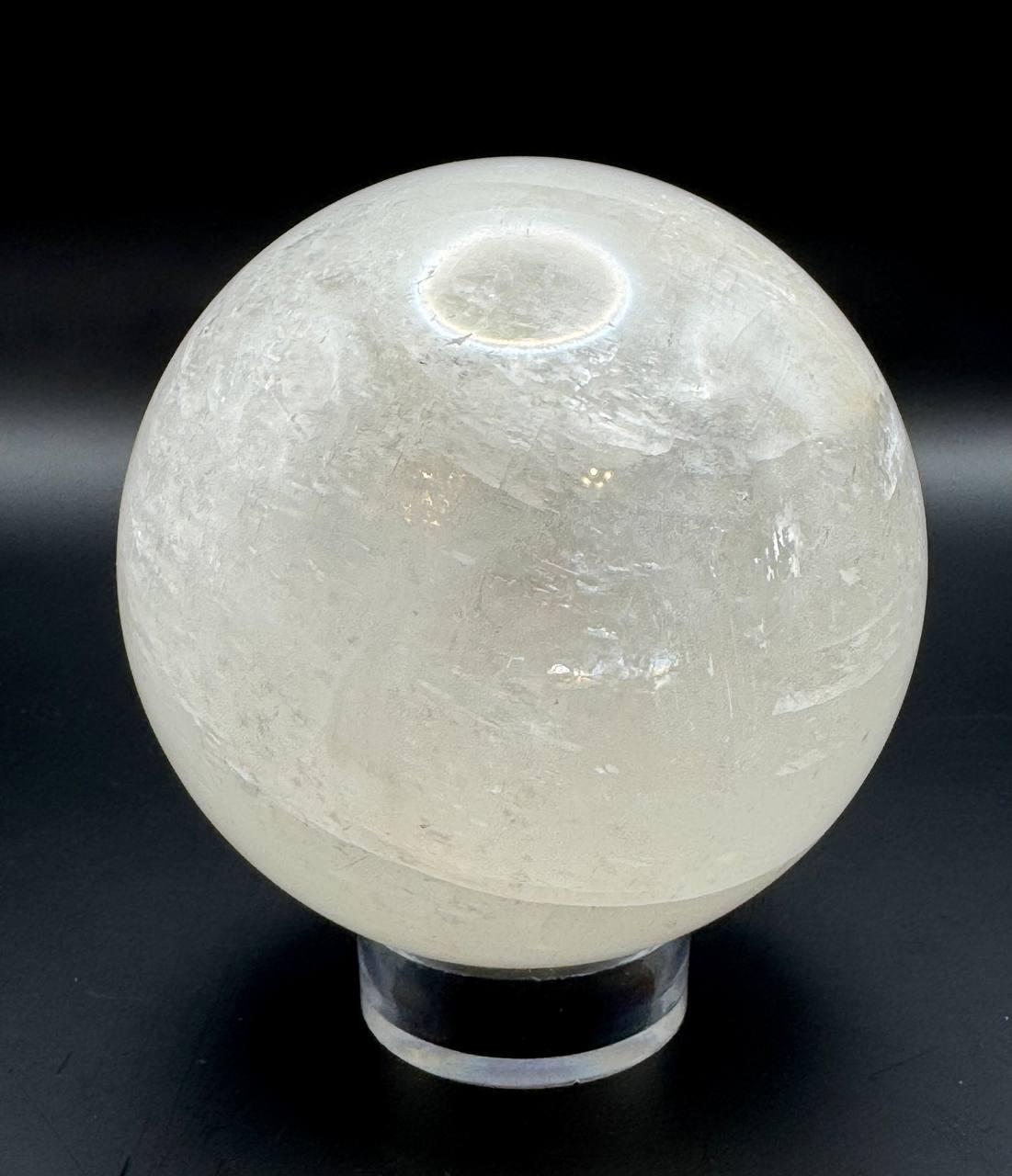 Large Milky Quartz Sphere with Stand | Polished Snow Quartz Crystal Ball | 4 Inch, 3.19 lbs