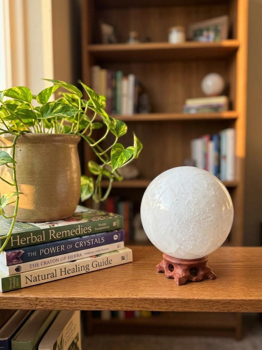 Large Milky Quartz Sphere with Stand | Polished Snow Quartz Crystal Ball | 4 Inch, 3.19 lbs